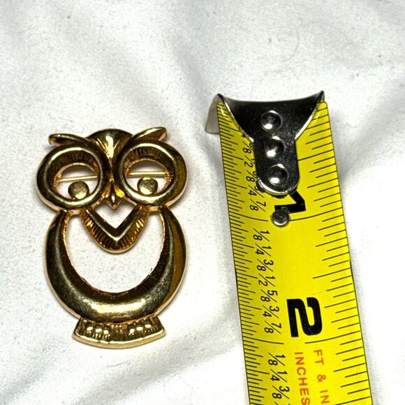 Vintage Gold Tone Owl Brooch Modernist Abstract Mid Century Pin Jewelry - Picture 6 of 9